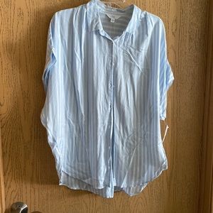 NWT Time & Tru Lt. blue & White Stripped Button Blouse, Size Lg(12-14)